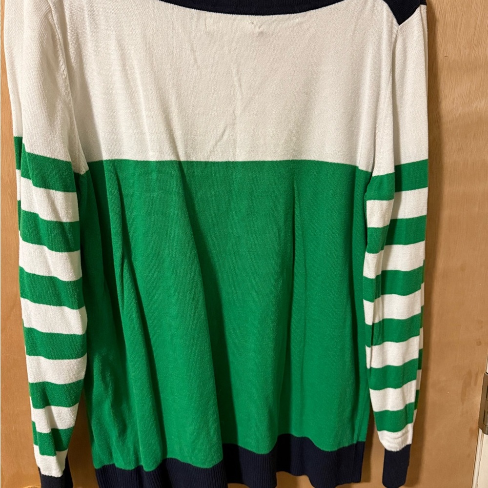 Green navy and White Striped Women's Sweater
